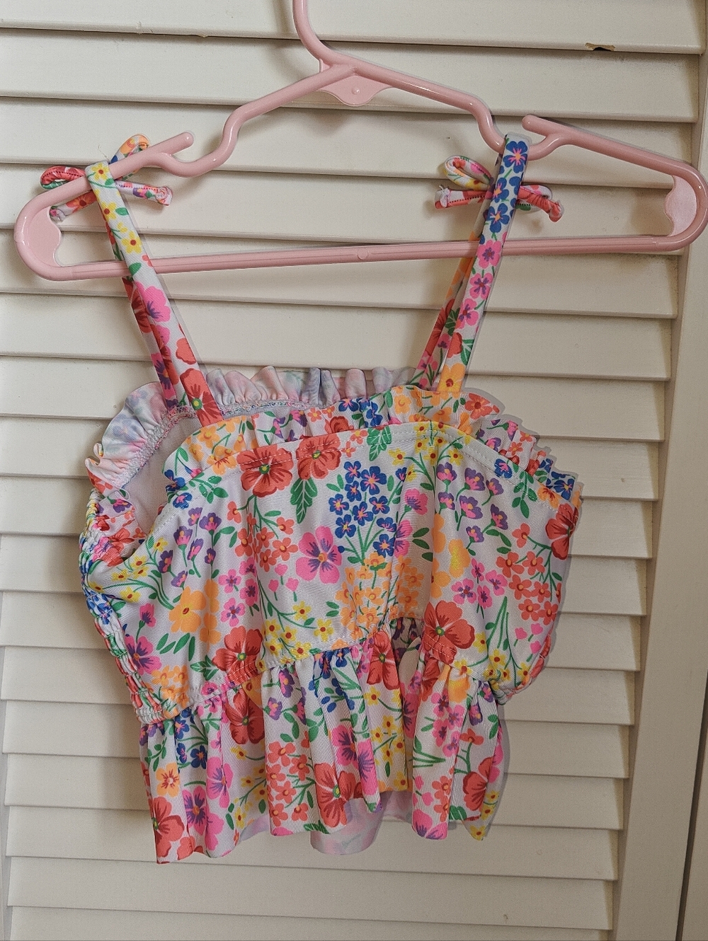 Wonder Nation Colorful Floral-printed Girls' Smocked Swim Top and Ruffles 4T - Picture 4 of 4